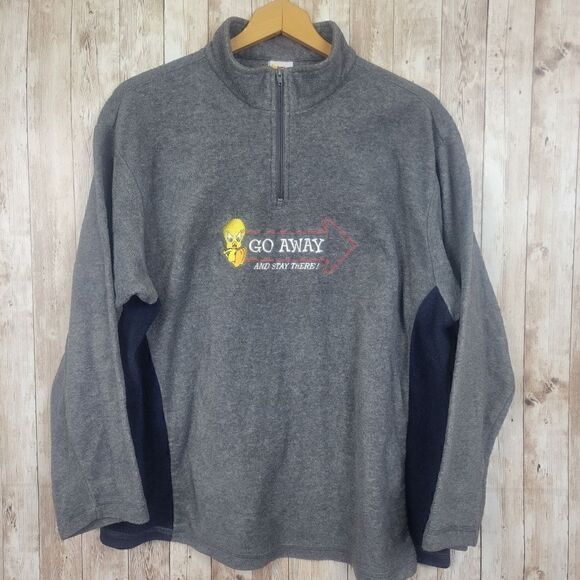 Vintage Looney Tunes Tweety Gray Fleece Quarter Zip Sweatshirt - Picture 1 of 5